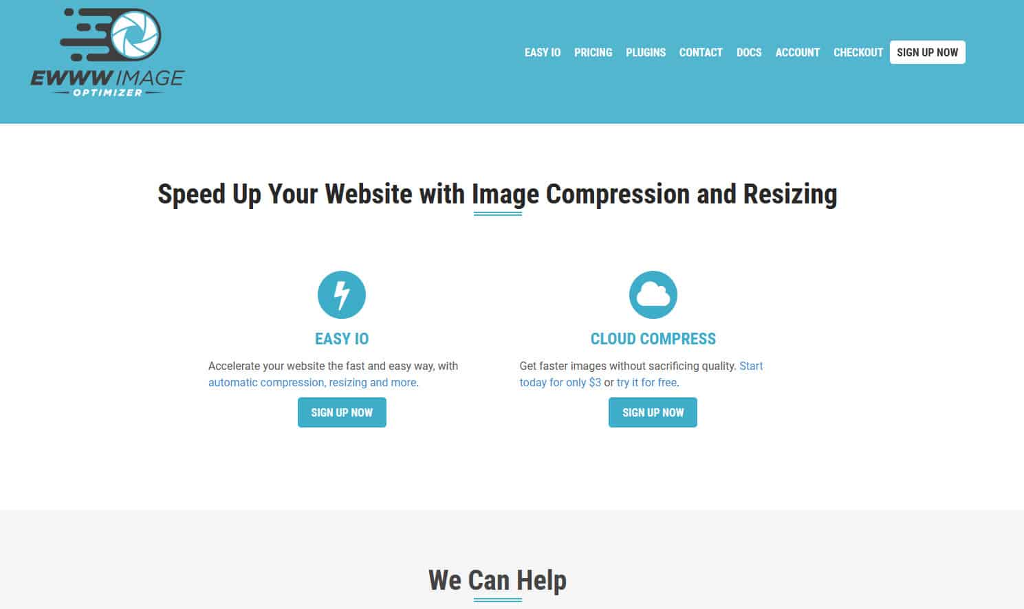 A photo of the EWWW Image Optimizer homepage